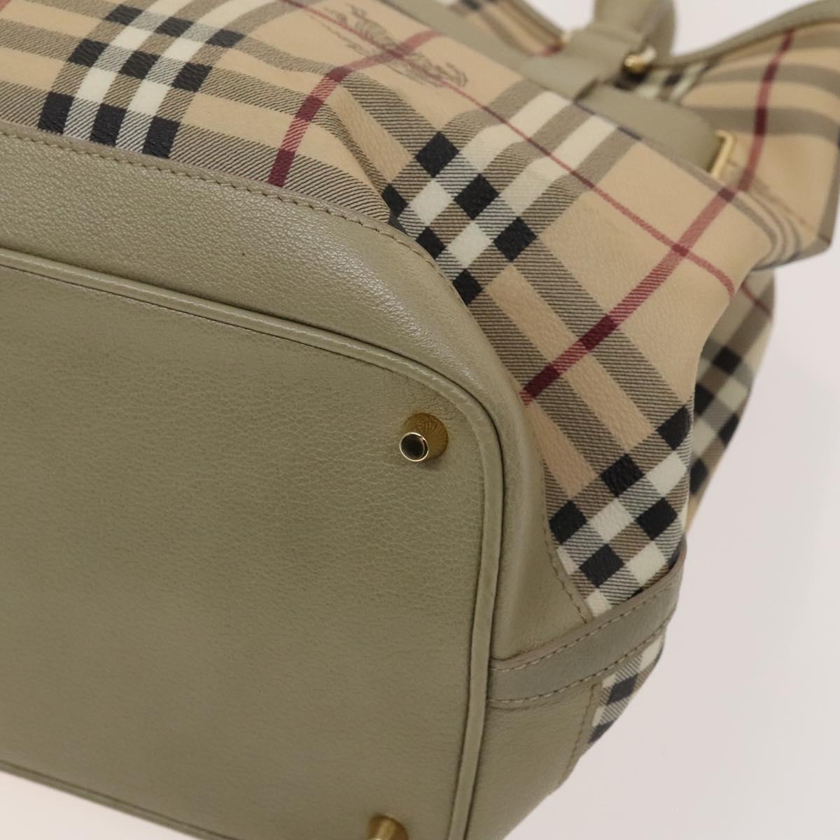 BURBERRY Nova Check Hand Bag PVC Leather 2way Beige Gold Auth yk17998