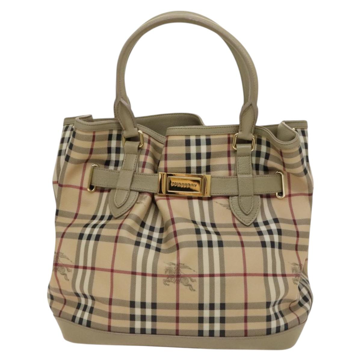 BURBERRY Nova Check Hand Bag PVC Leather 2way Beige Gold Auth yk17998
