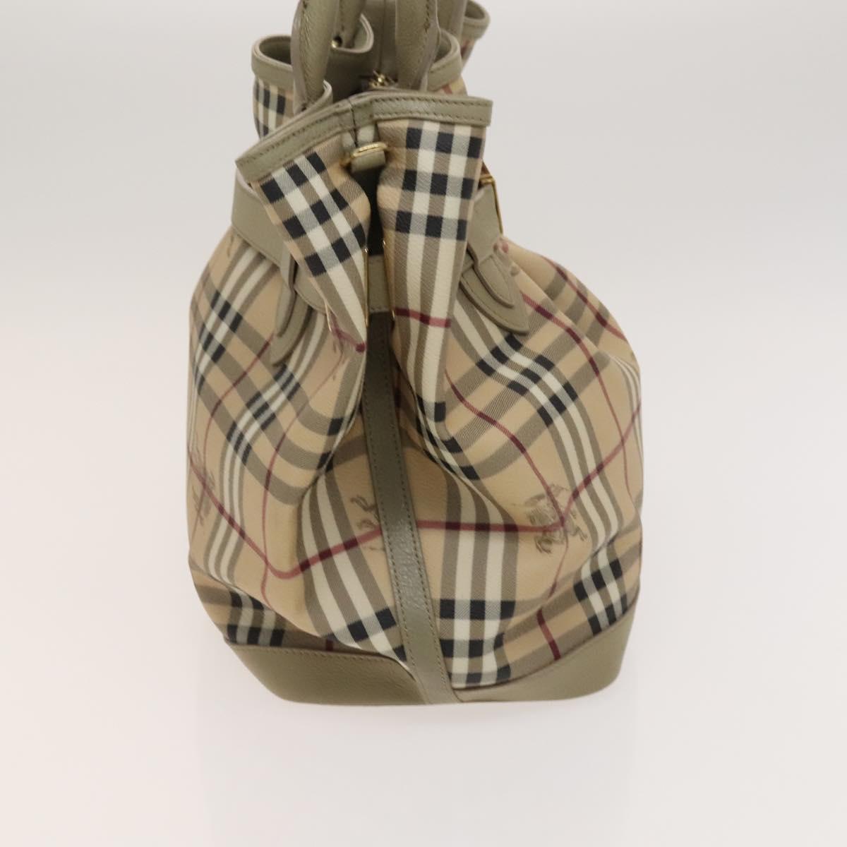 BURBERRY Nova Check Hand Bag PVC Leather 2way Beige Gold Auth yk17998