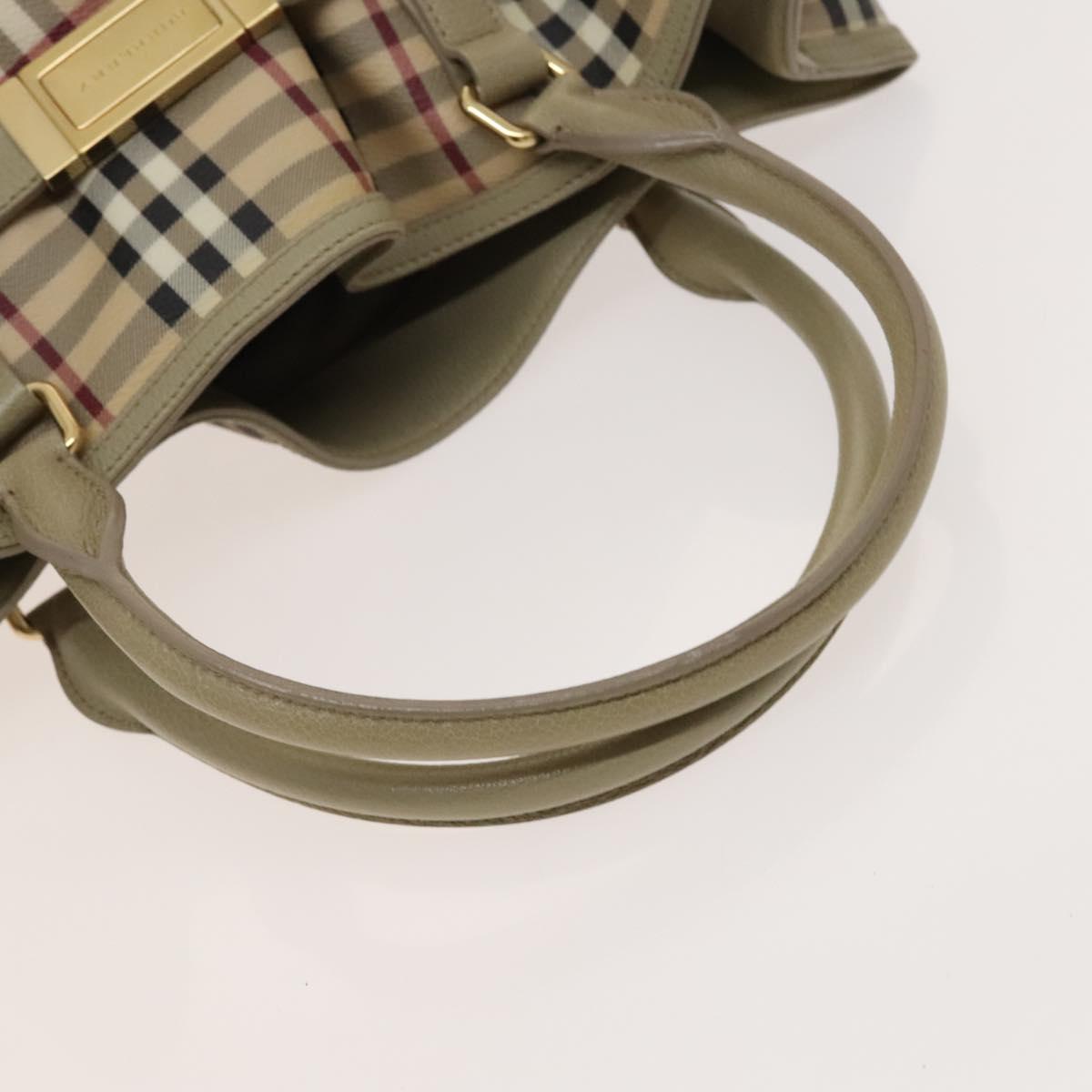 BURBERRY Nova Check Hand Bag PVC Leather 2way Beige Gold Auth yk17998