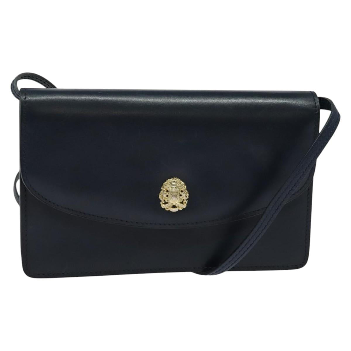 CELINE Shoulder Bag Leather Navy Gold Auth yk18003