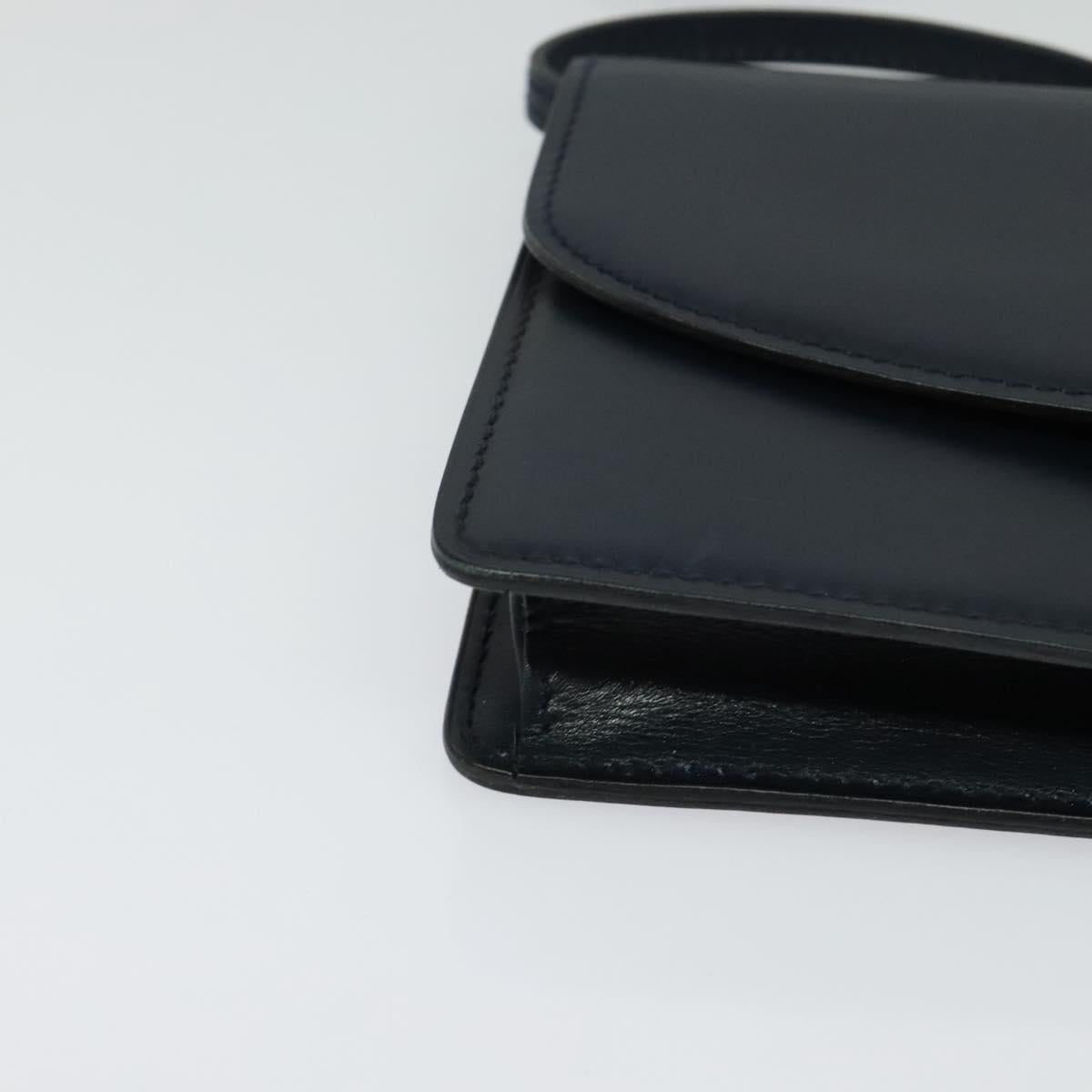 CELINE Shoulder Bag Leather Navy Gold Auth yk18003