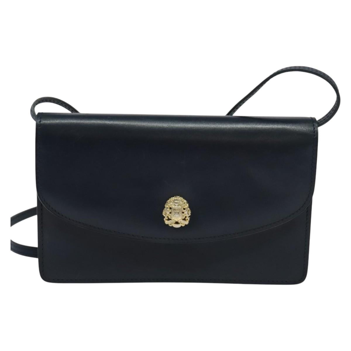 CELINE Shoulder Bag Leather Navy Gold Auth yk18003