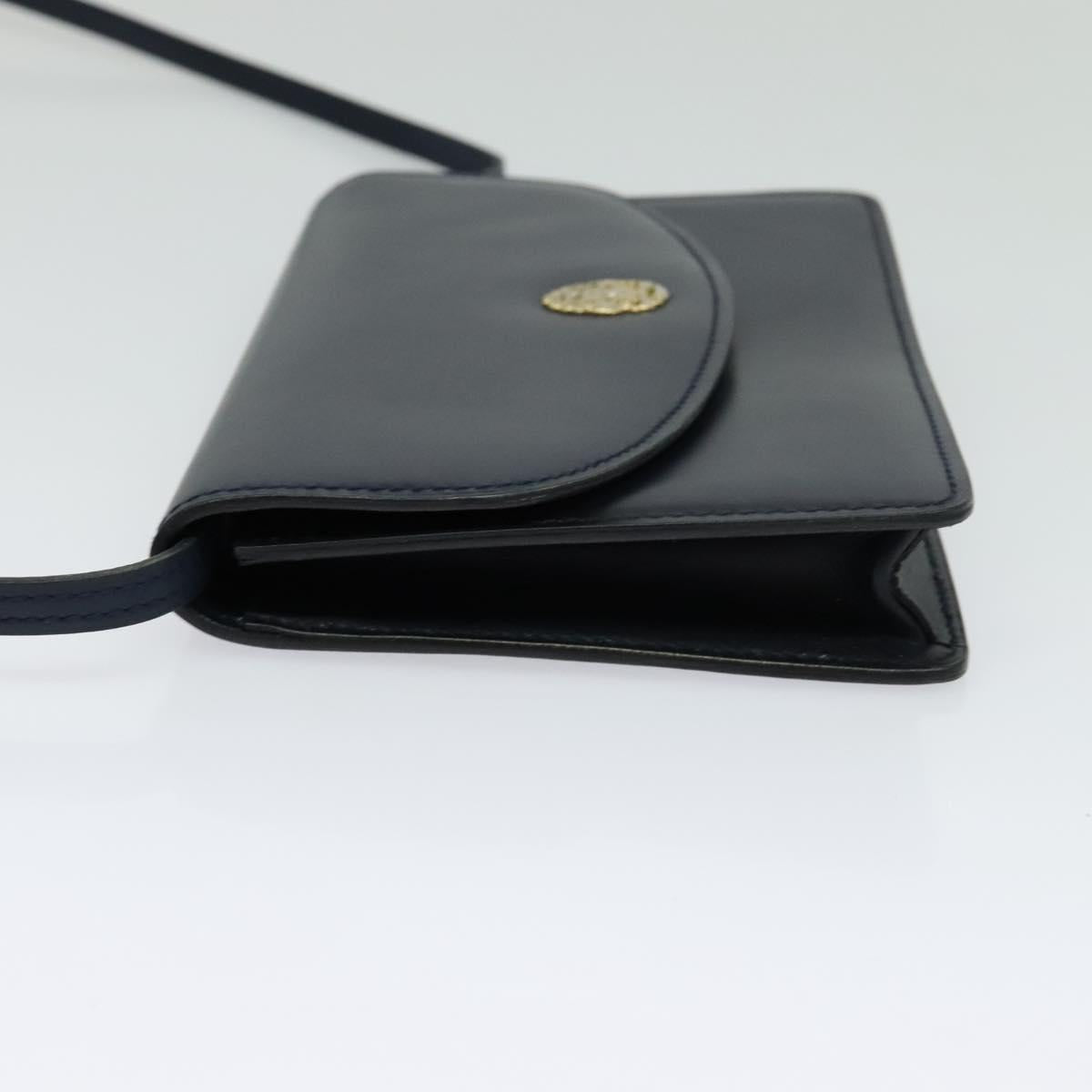 CELINE Shoulder Bag Leather Navy Gold Auth yk18003