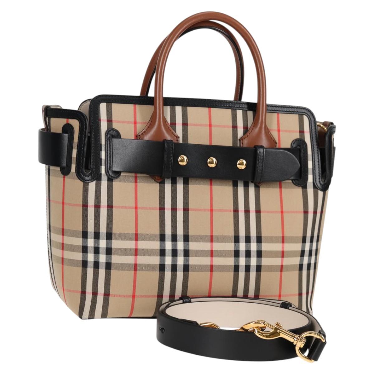BURBERRY Nova Check Hand Bag Canvas 2way Beige Gold Auth yk18007A