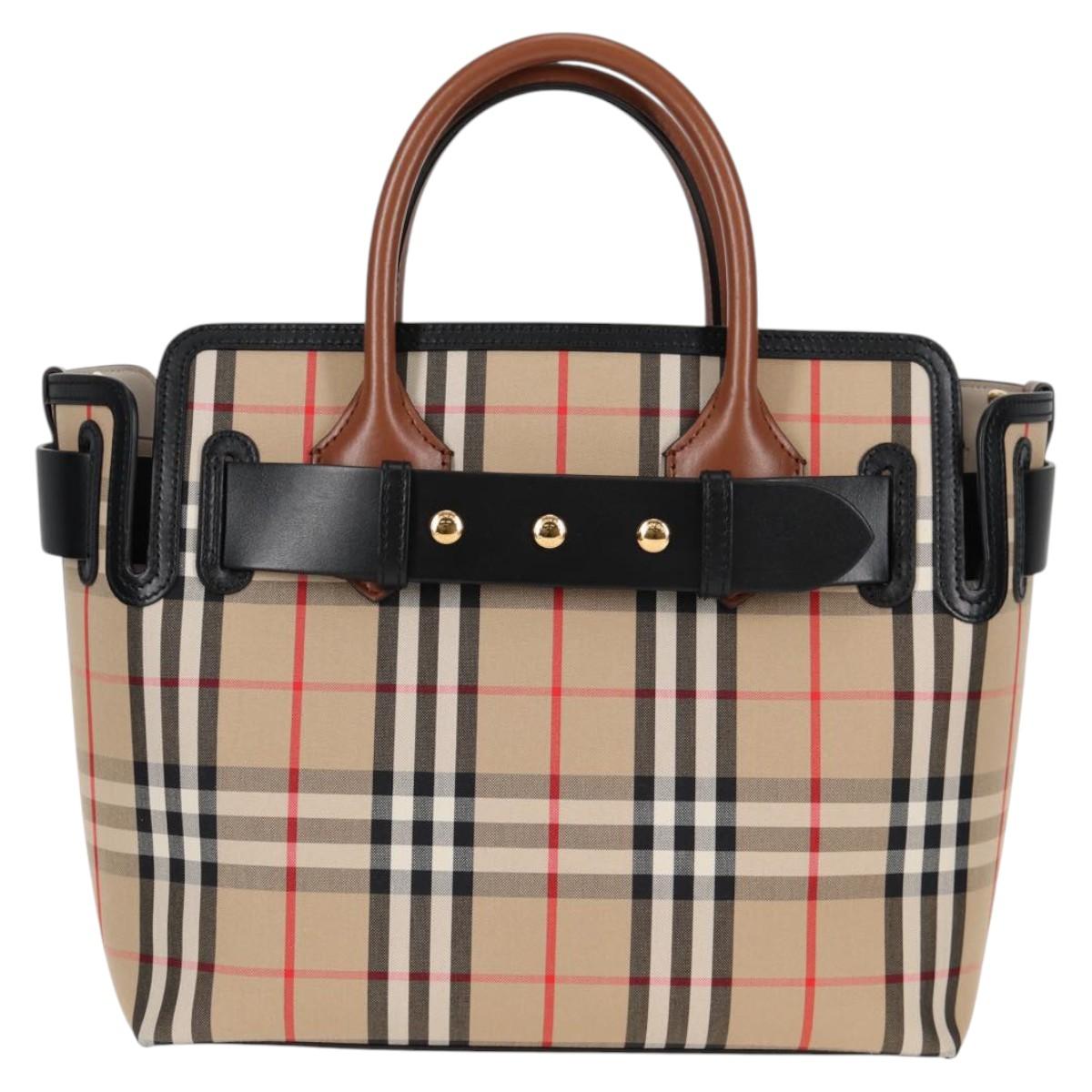 BURBERRY Nova Check Hand Bag Canvas 2way Beige Gold Auth yk18007A