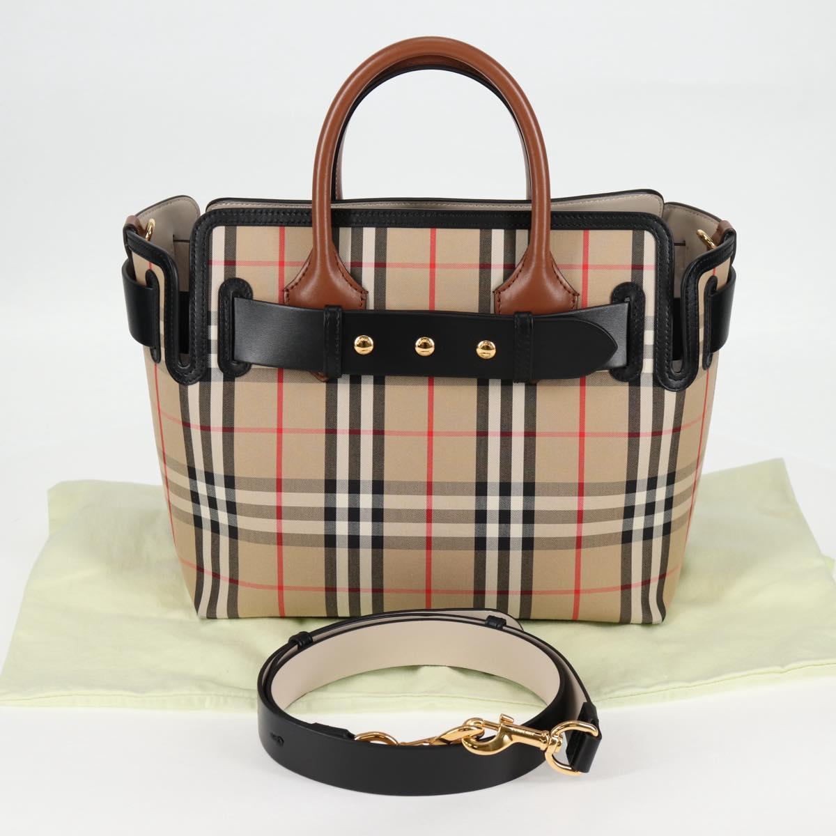 BURBERRY Nova Check Hand Bag Canvas 2way Beige Gold Auth yk18007A