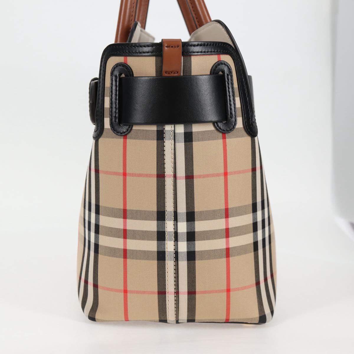 BURBERRY Nova Check Hand Bag Canvas 2way Beige Gold Auth yk18007A