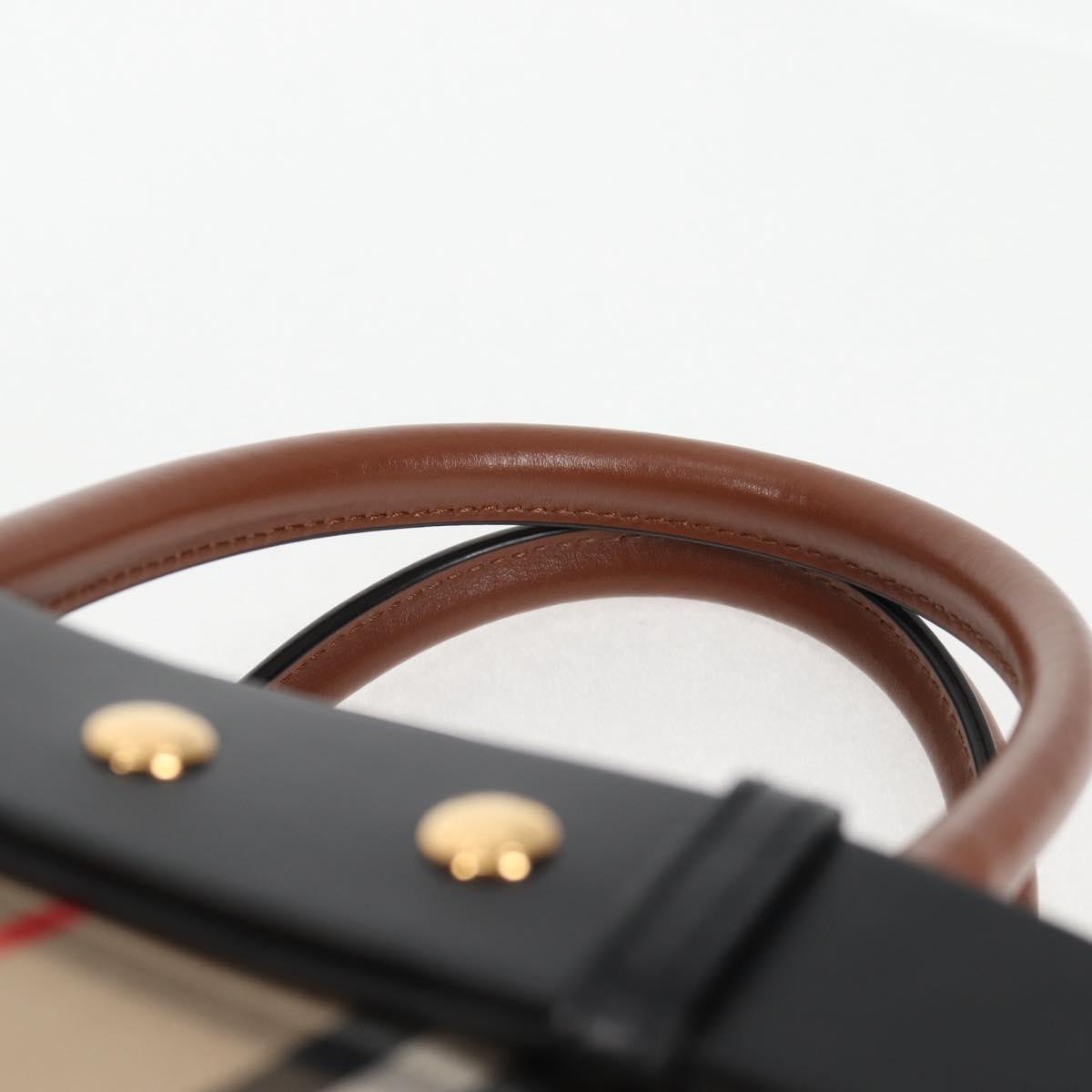 BURBERRY Nova Check Hand Bag Canvas 2way Beige Gold Auth yk18007A