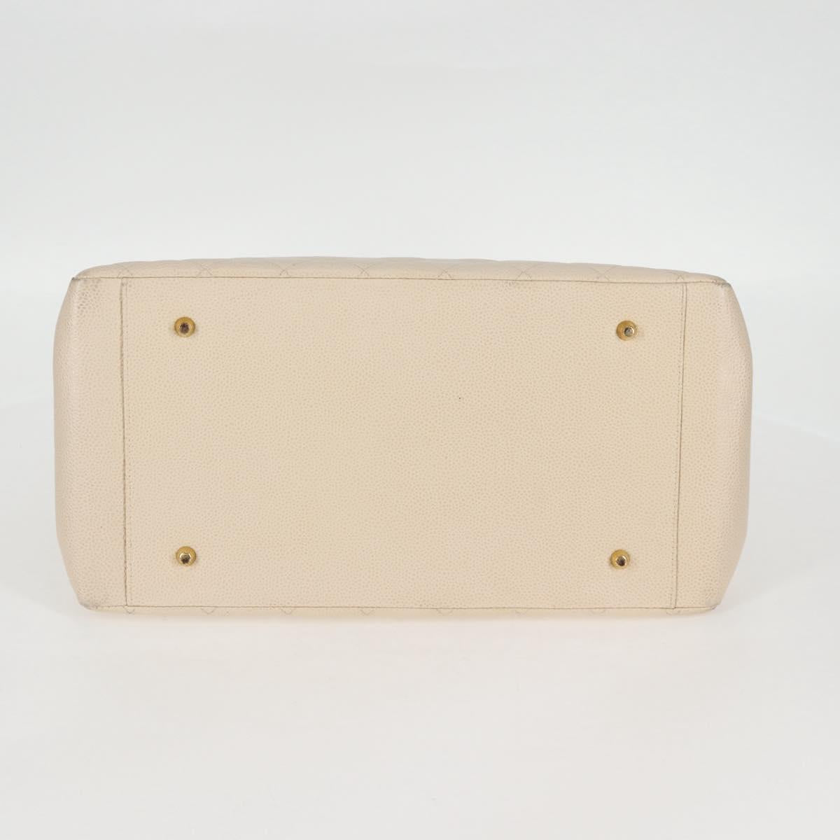 CHANEL Matelasse COCO Mark Chain Tote Bag Calf Skin Vanilla Gold CC Auth yk18012