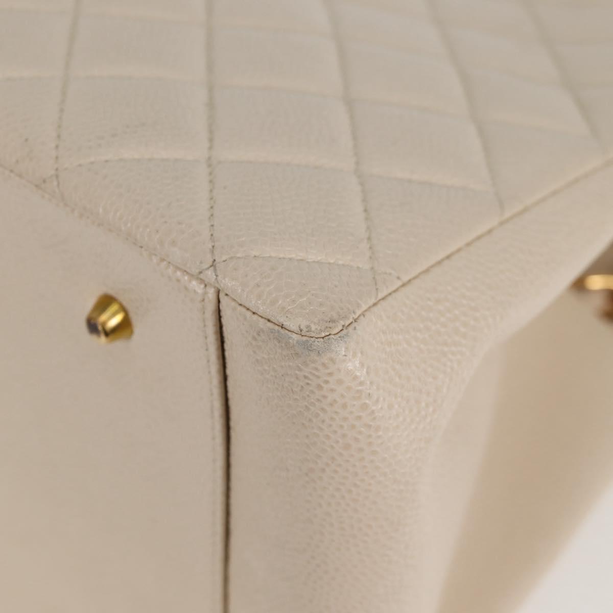 CHANEL Matelasse COCO Mark Chain Tote Bag Calf Skin Vanilla Gold CC Auth yk18012