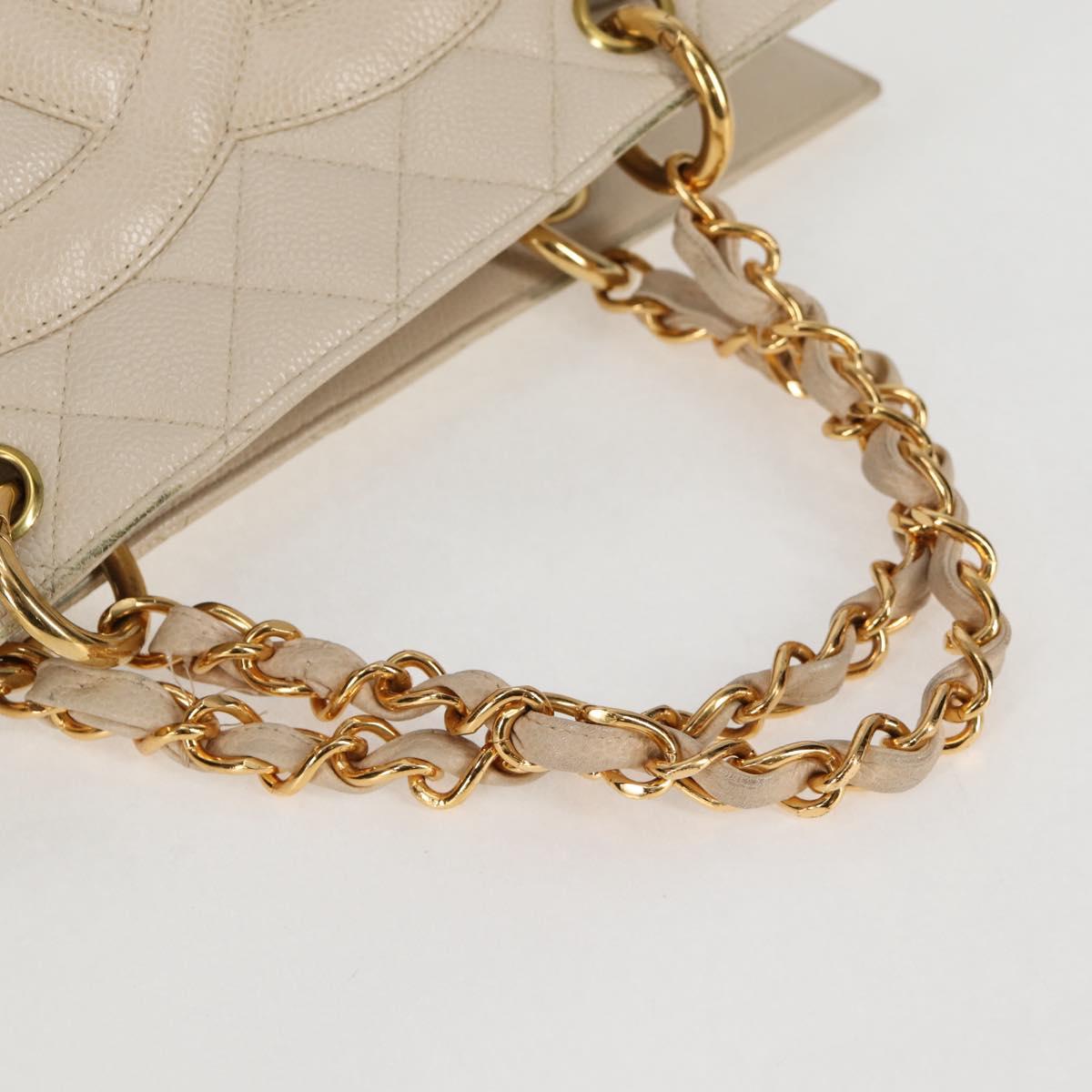 CHANEL Matelasse COCO Mark Chain Tote Bag Calf Skin Vanilla Gold CC Auth yk18012