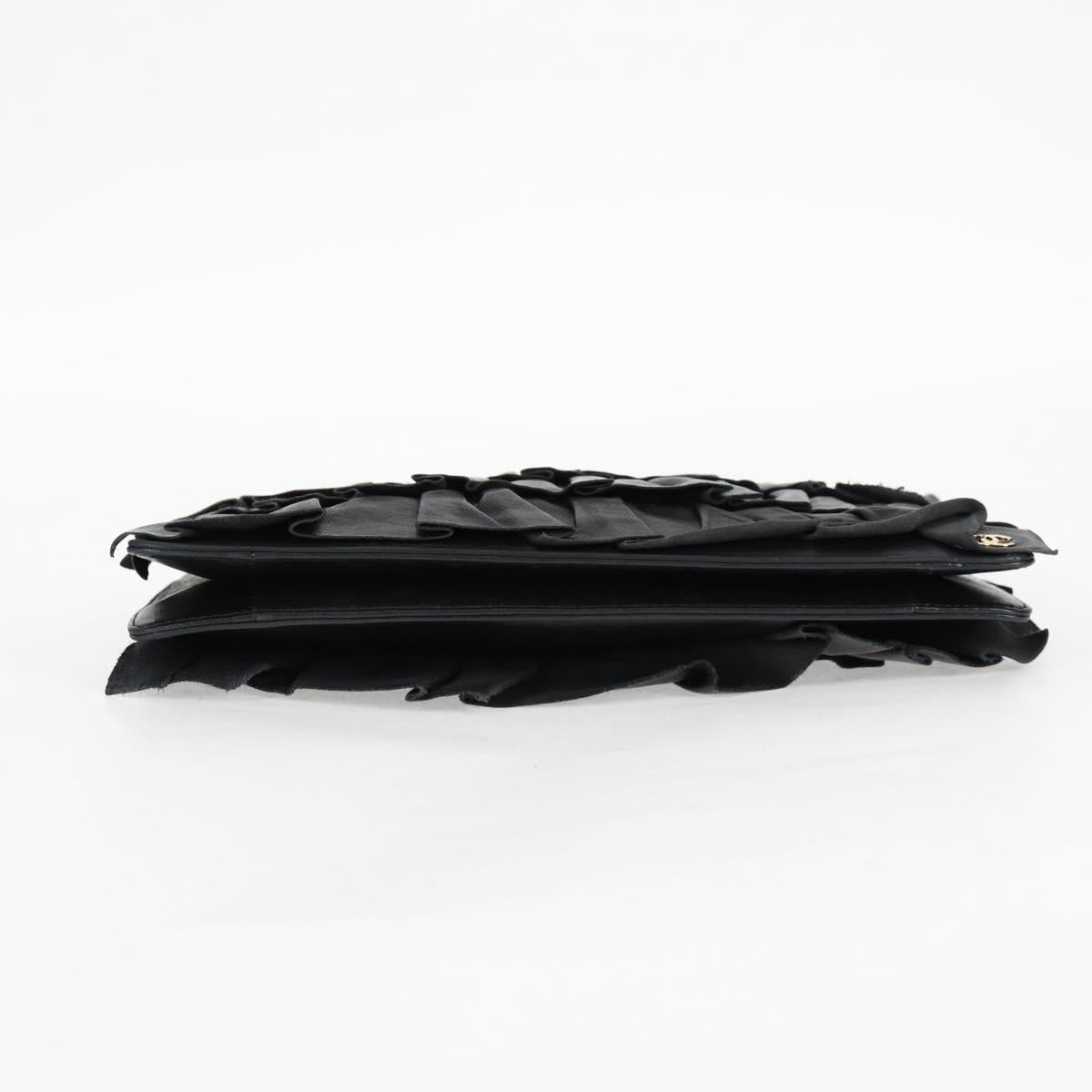 CHANEL Chain Gathered Hand Bag Lamb Skin Black Gold CC Auth yk18016M
