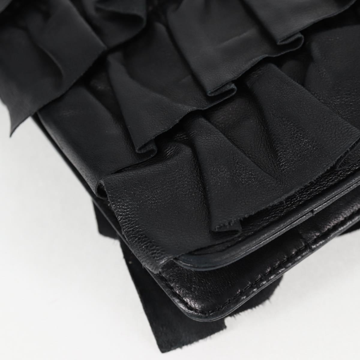 CHANEL Chain Gathered Hand Bag Lamb Skin Black Gold CC Auth yk18016AM