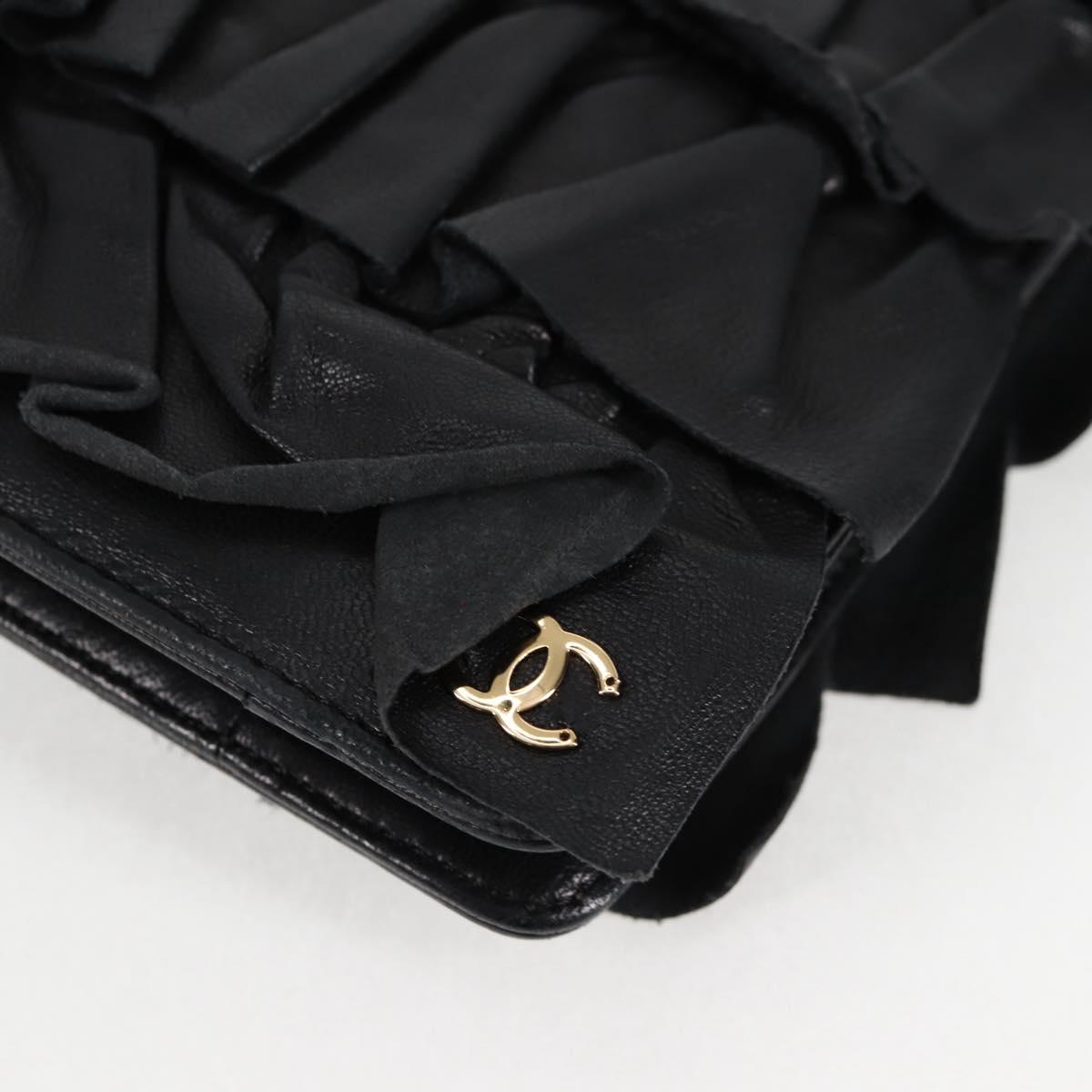 CHANEL Chain Gathered Hand Bag Lamb Skin Black Gold CC Auth yk18016M