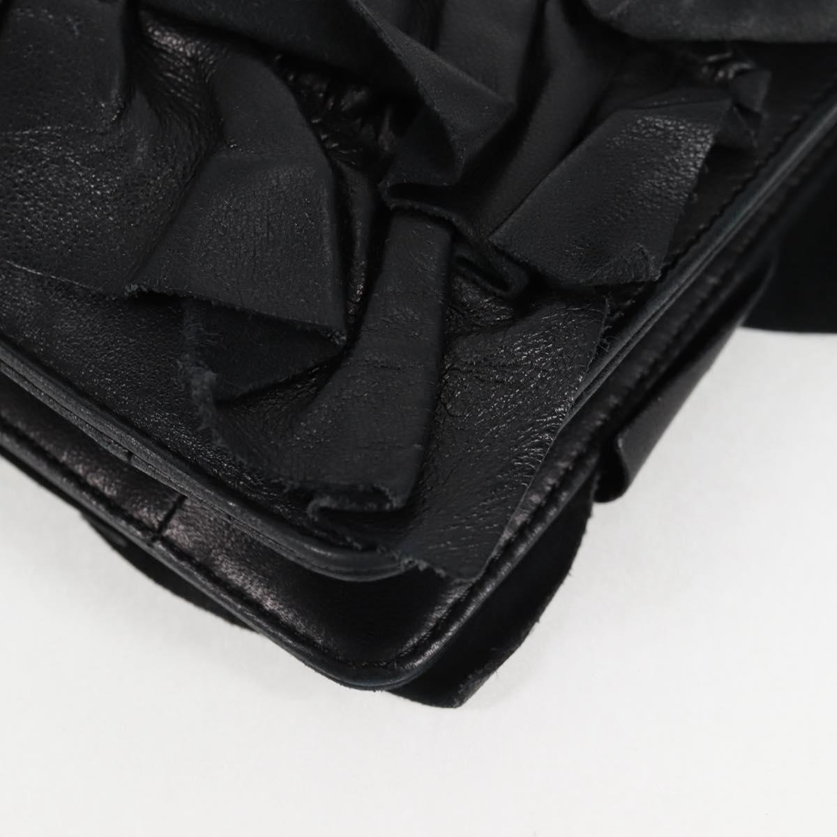 CHANEL Chain Gathered Hand Bag Lamb Skin Black Gold CC Auth yk18016M