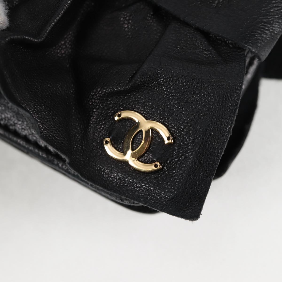 CHANEL Chain Gathered Hand Bag Lamb Skin Black Gold CC Auth yk18016M