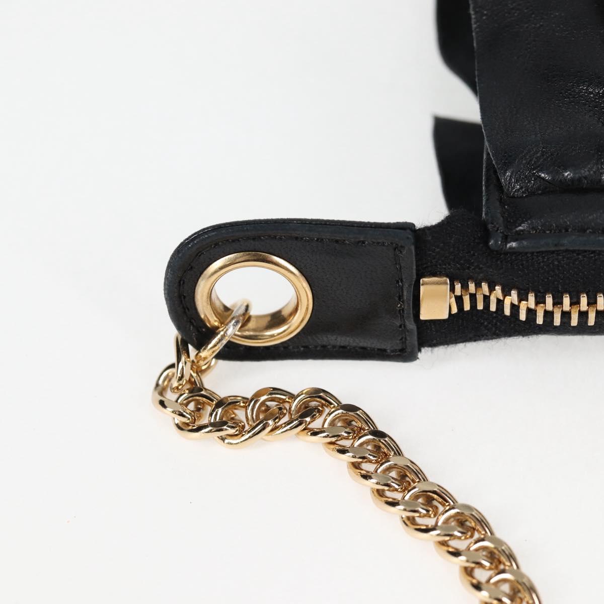 CHANEL Chain Gathered Hand Bag Lamb Skin Black Gold CC Auth yk18016M