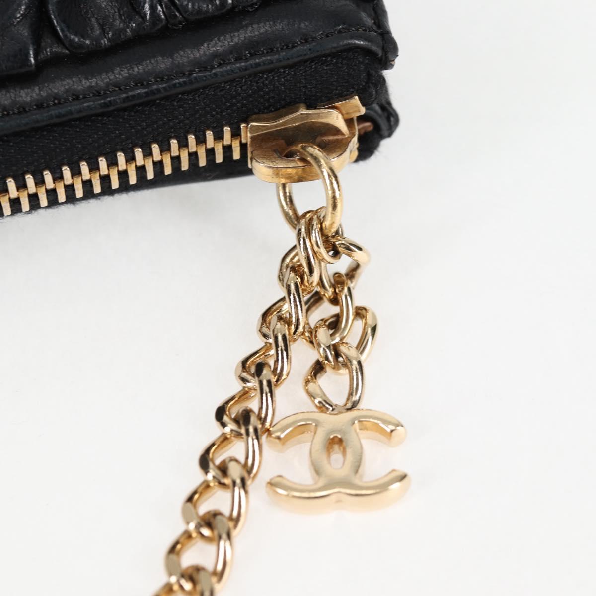CHANEL Chain Gathered Hand Bag Lamb Skin Black Gold CC Auth yk18016M