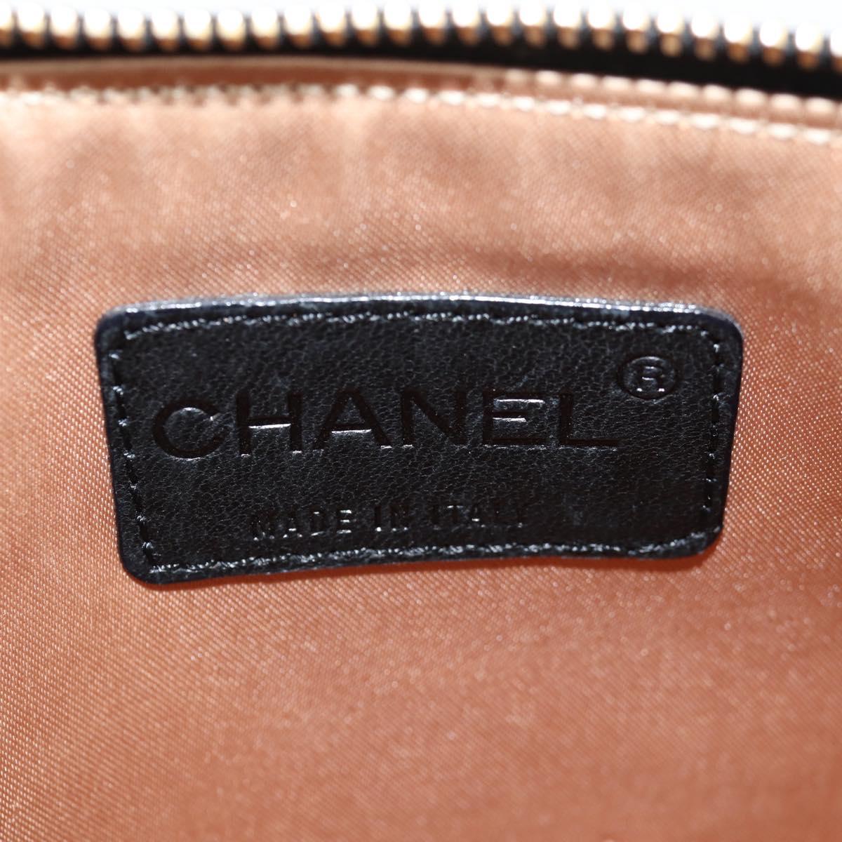 CHANEL Chain Gathered Hand Bag Lamb Skin Black Gold CC Auth yk18016AM