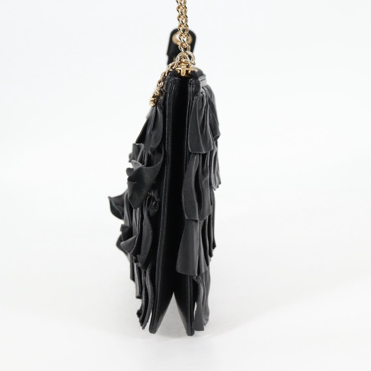 CHANEL Chain Gathered Hand Bag Lamb Skin Black Gold CC Auth yk18016M