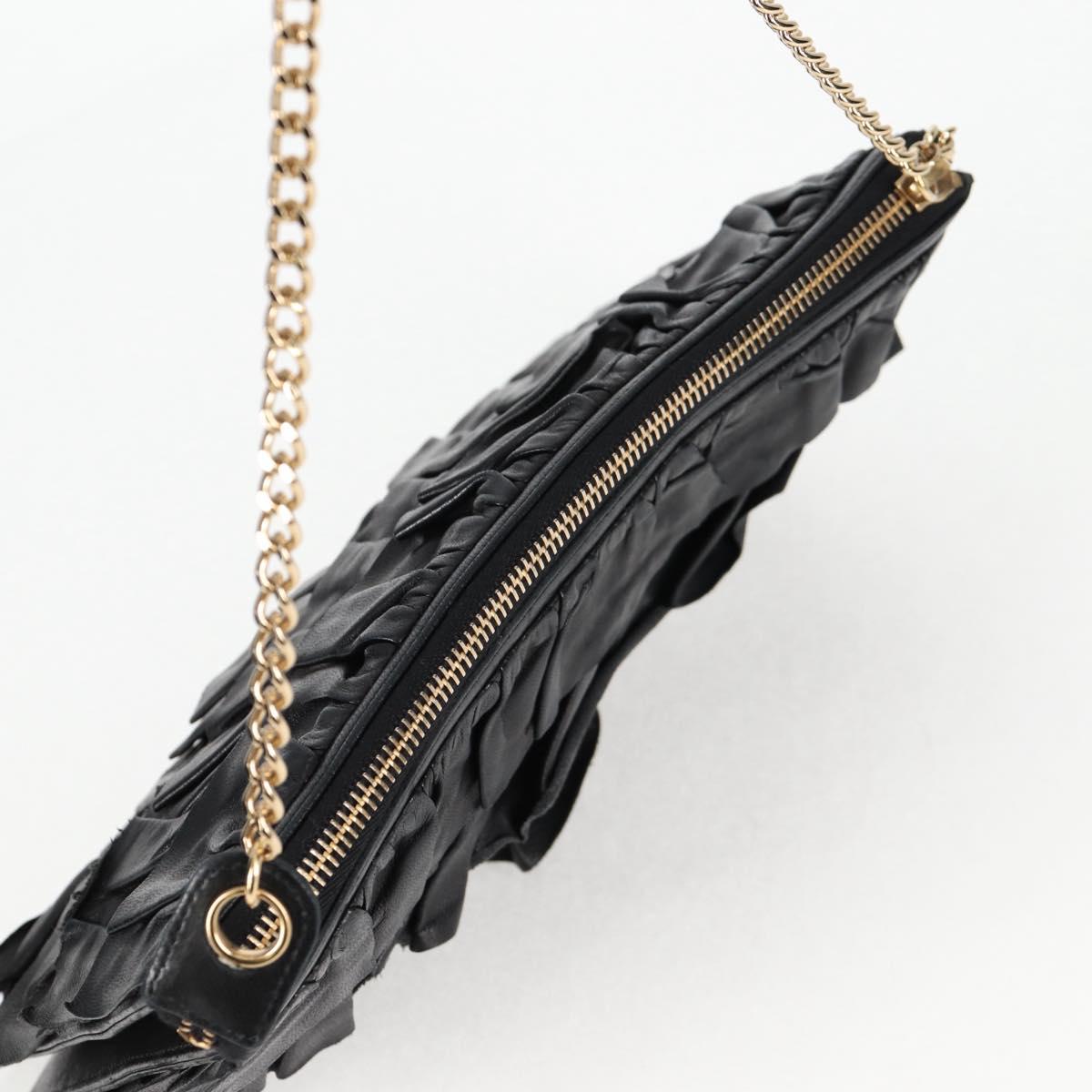 CHANEL Chain Gathered Hand Bag Lamb Skin Black Gold CC Auth yk18016M