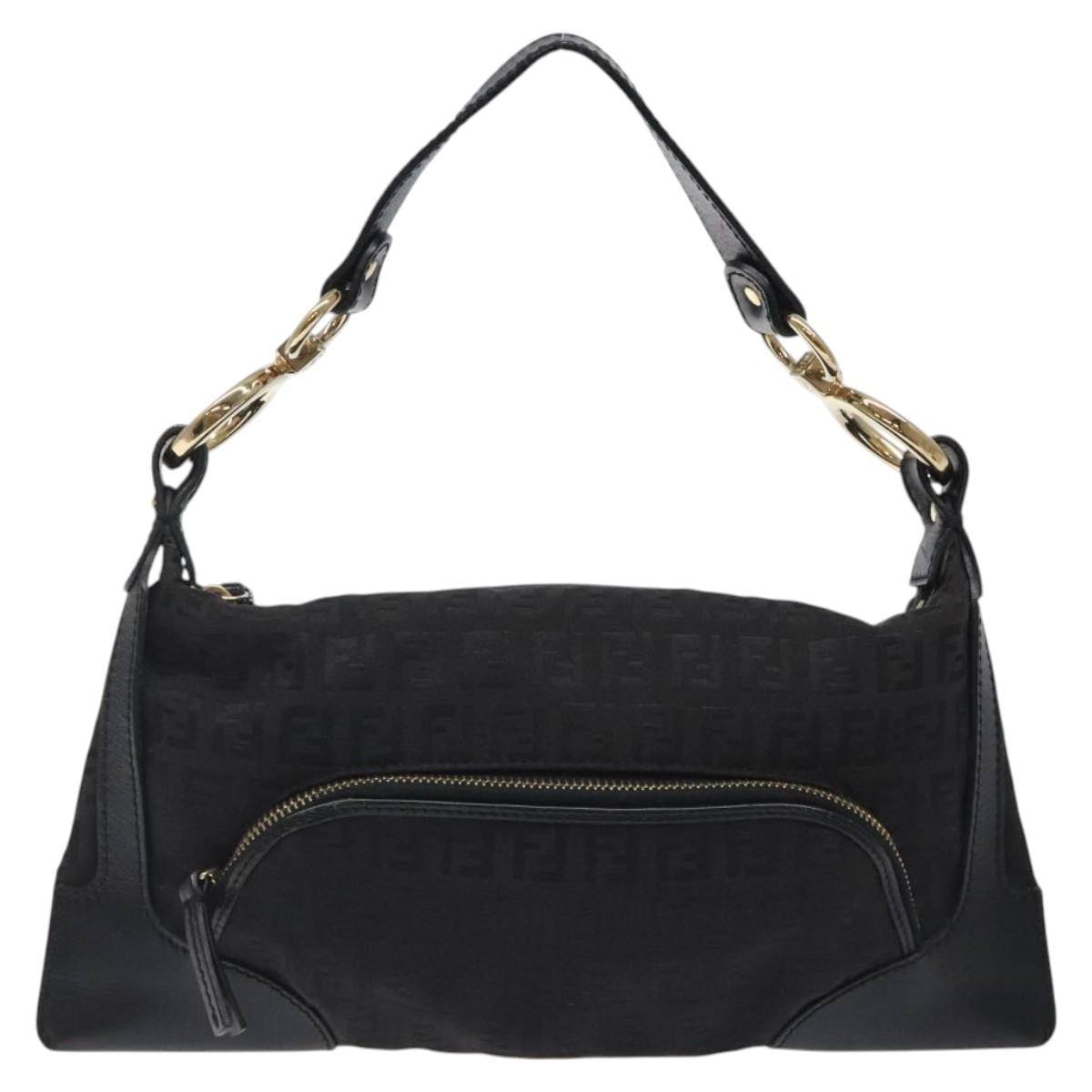 FENDI Zucchino Canvas Hand Bag Black Gold Auth yk18069