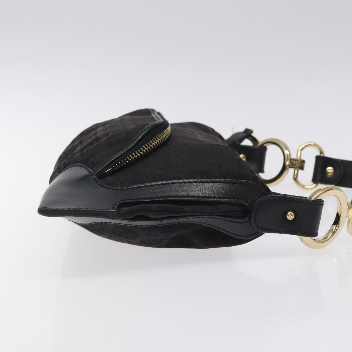 FENDI Zucchino Canvas Hand Bag Black Gold Auth yk18069