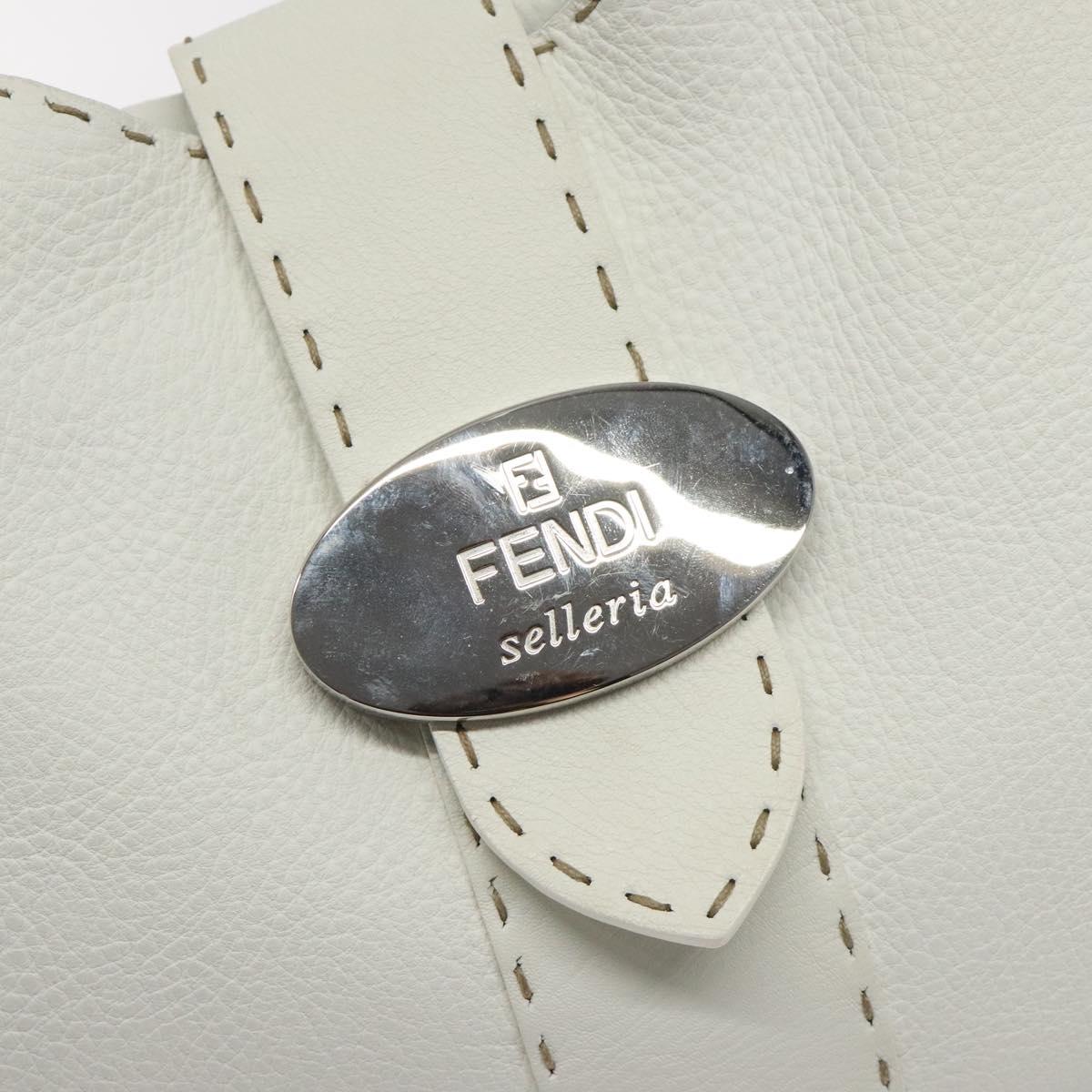 FENDI Celeria Shoulder Bag Leather Silver White Auth yk18082