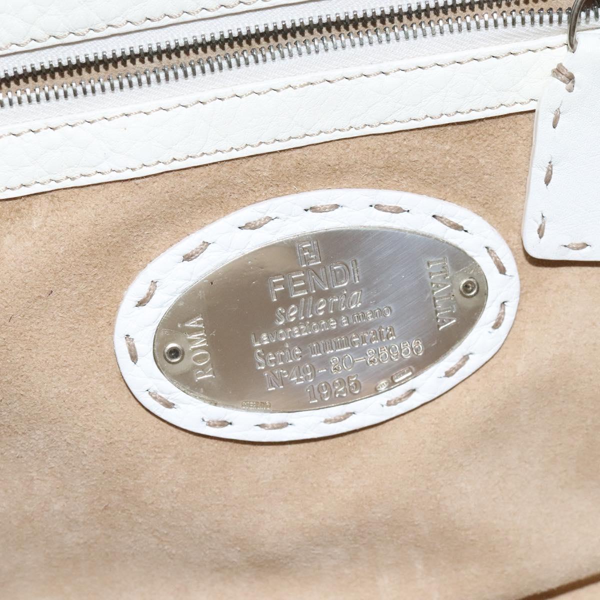 FENDI Celeria Shoulder Bag Leather Silver White Auth yk18082