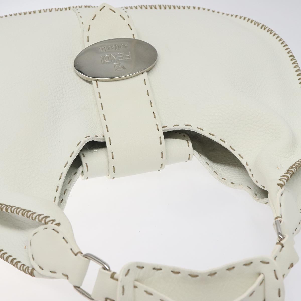 FENDI Celeria Shoulder Bag Leather Silver White Auth yk18082