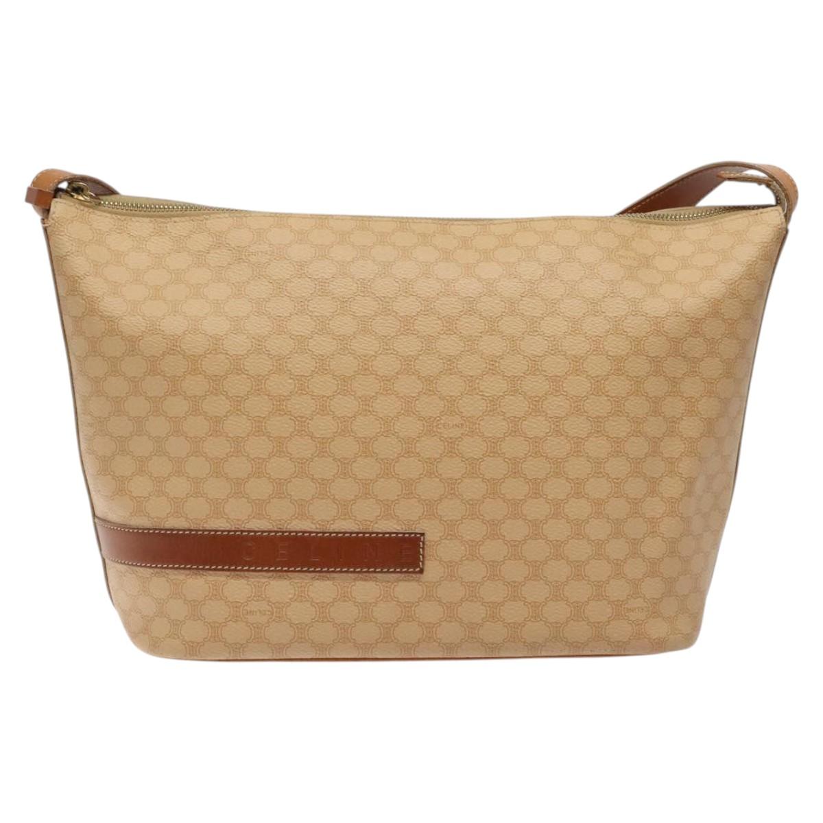 CELINE Macadam Canvas Shoulder Bag PVC Leather Beige Gold Auth yk18087