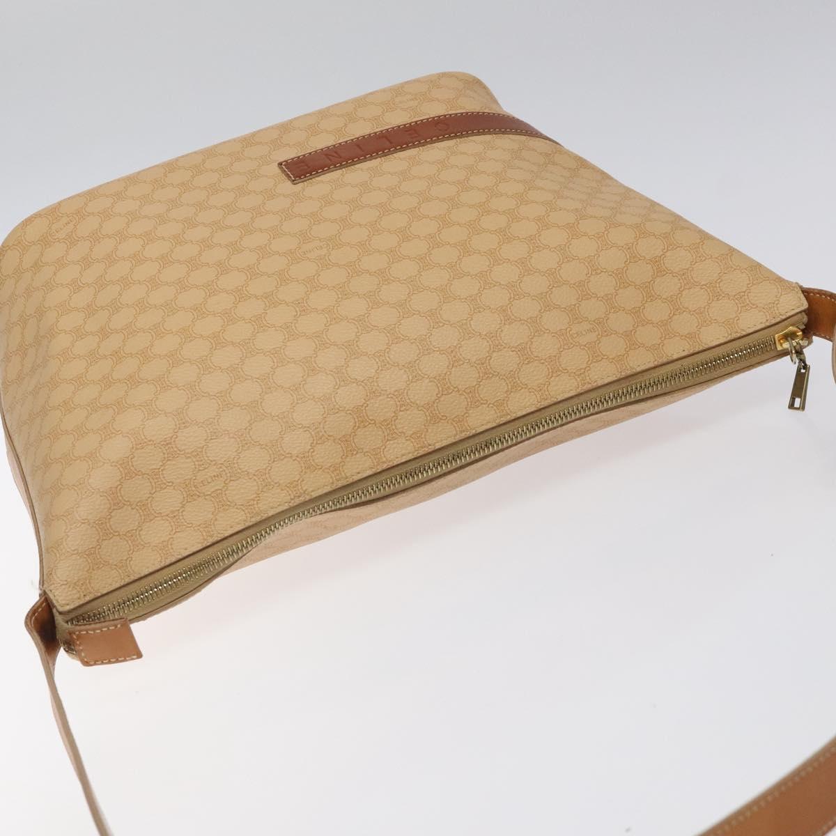 CELINE Macadam Canvas Shoulder Bag PVC Leather Beige Gold Auth yk18087