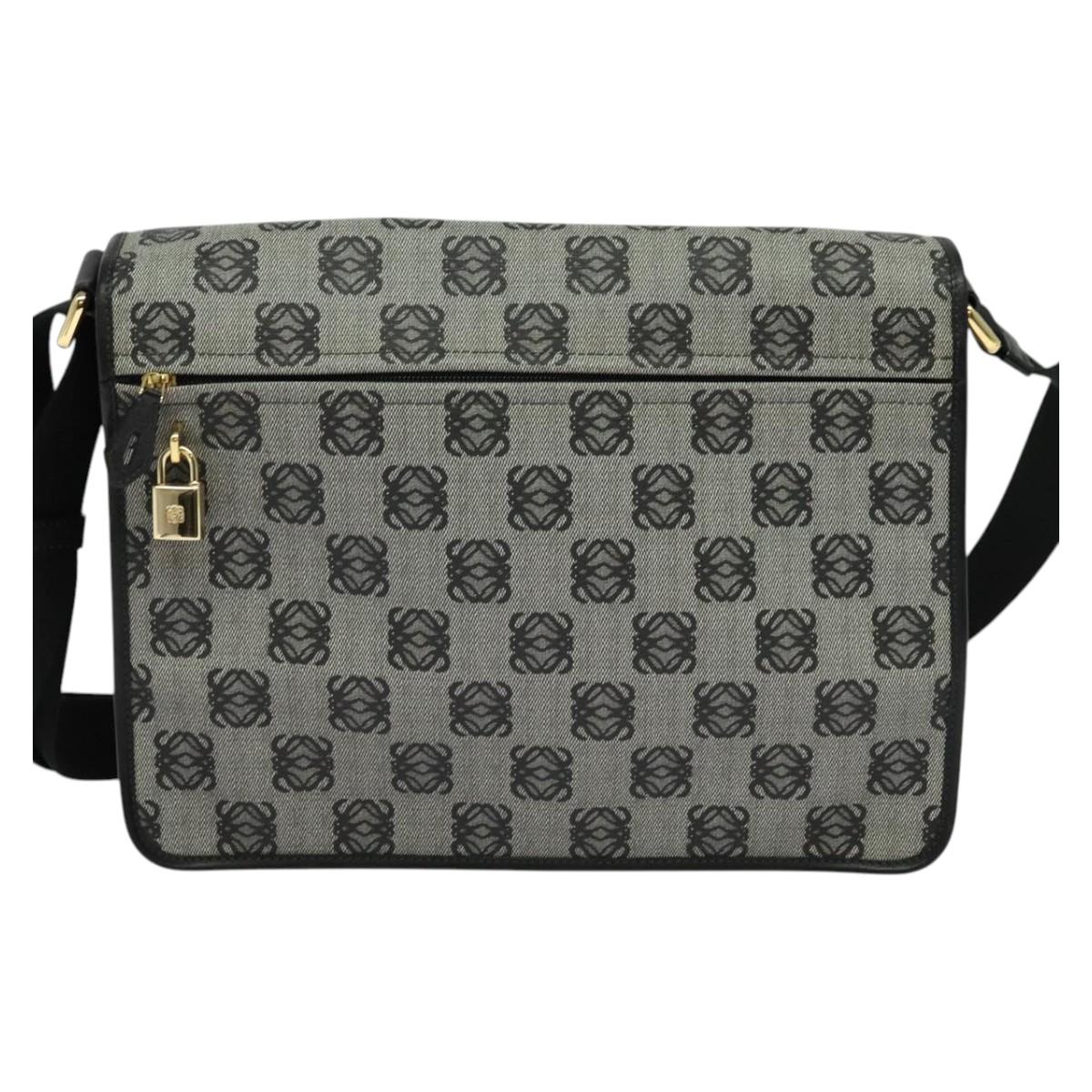 LOEWE Anagram Shoulder Bag PVC Leather Gray Gold Auth yk18093