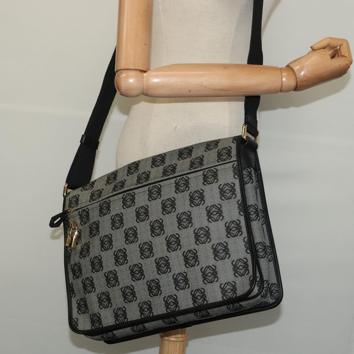 LOEWE Anagram Shoulder Bag PVC Leather Gray Gold Auth yk18093