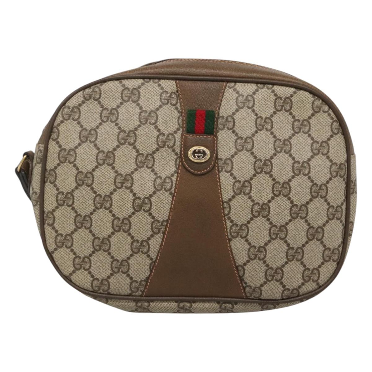 GUCCI GG Supreme Web Sherry Line Bag PVC Beige Gold 89 01 034 Auth yk18098