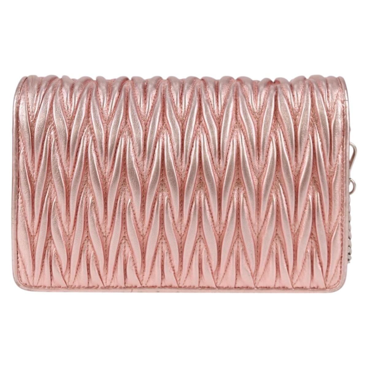 Miu Miu Matelasse Chain Shoulder Bag Leather Pink Silver 5BF069 Auth yk18111M