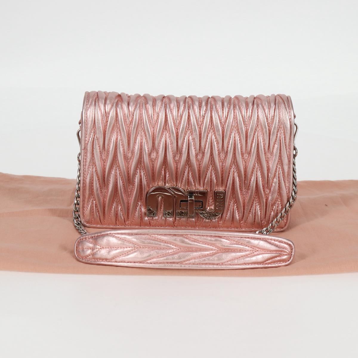 Miu Miu Matelasse Chain Shoulder Bag Leather Pink Silver 5BF069 Auth yk18111M