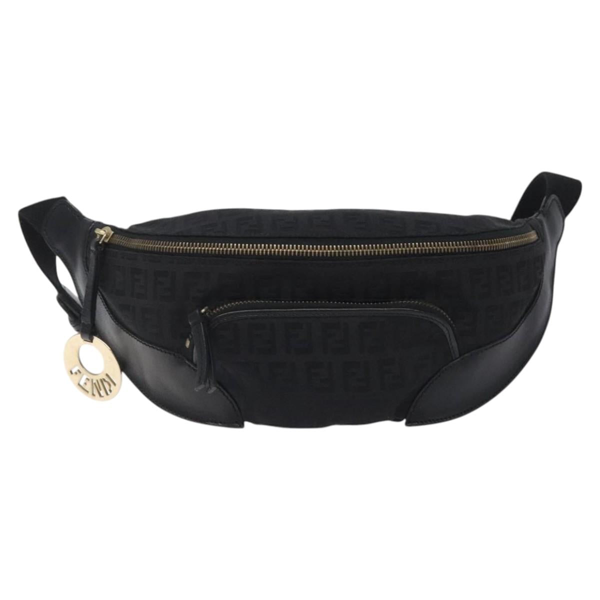 FENDI Zucchino Canvas Body Bag Black Gold Auth yk18113