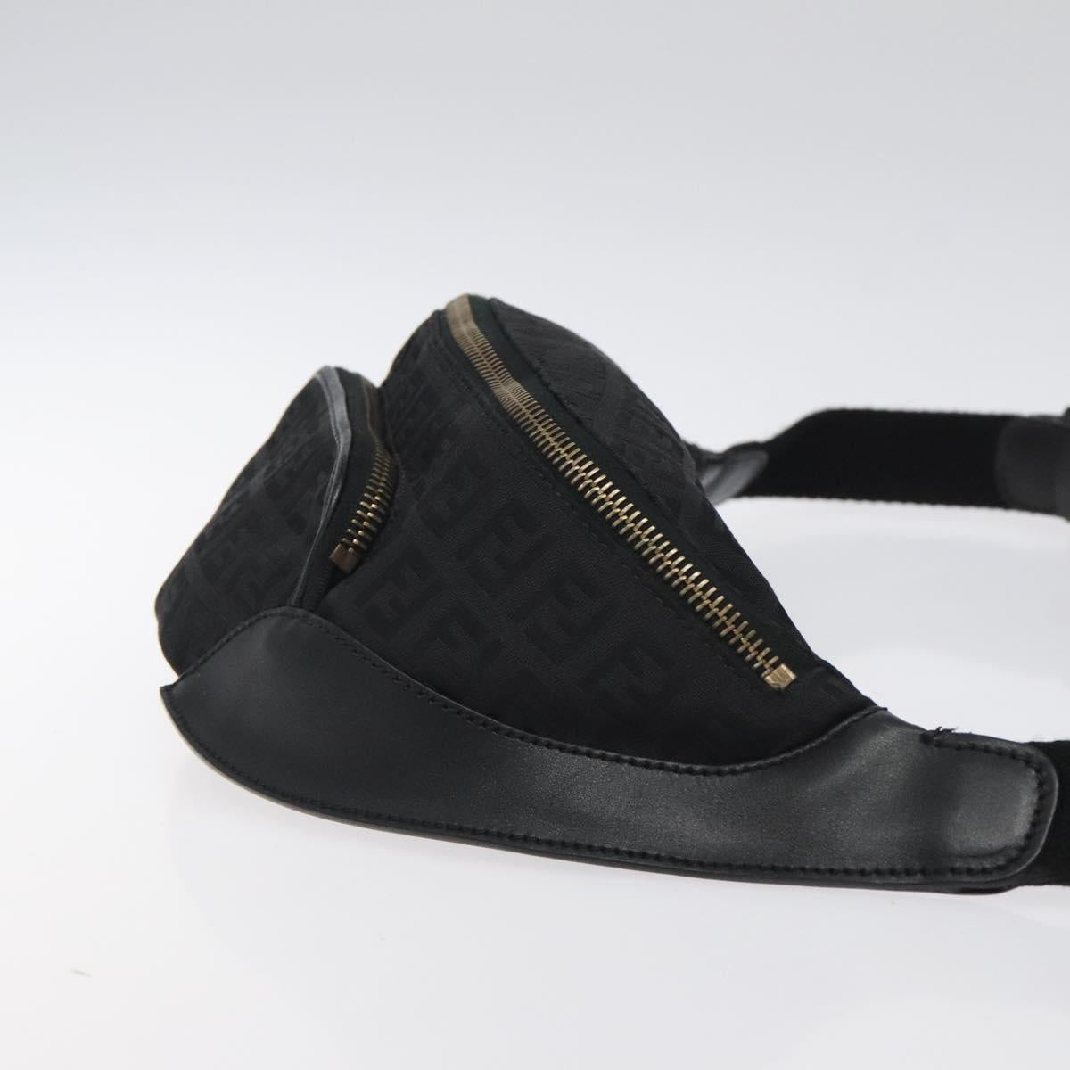 FENDI Zucchino Canvas Body Bag Black Gold Auth yk18113
