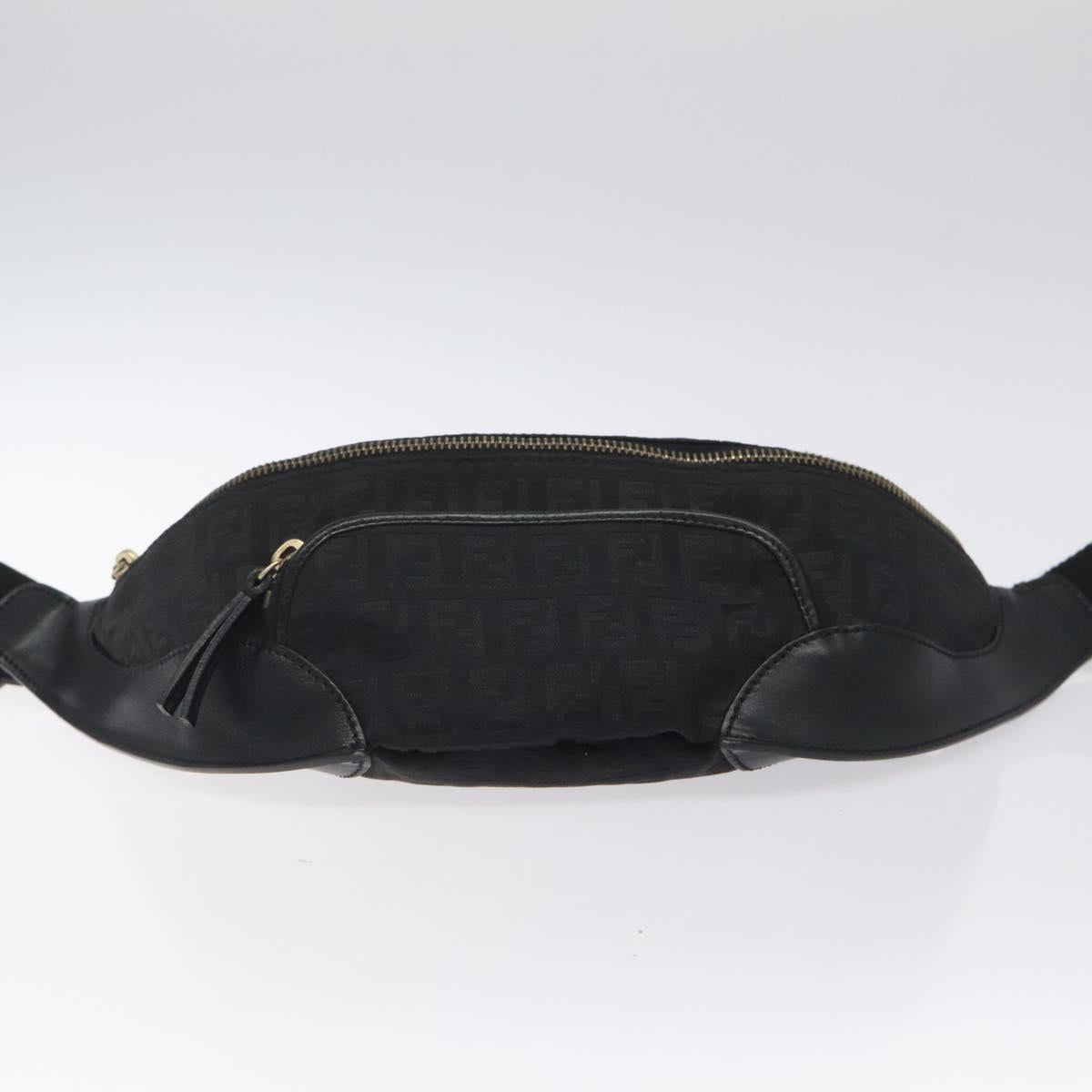 FENDI Zucchino Canvas Body Bag Black Gold Auth yk18113