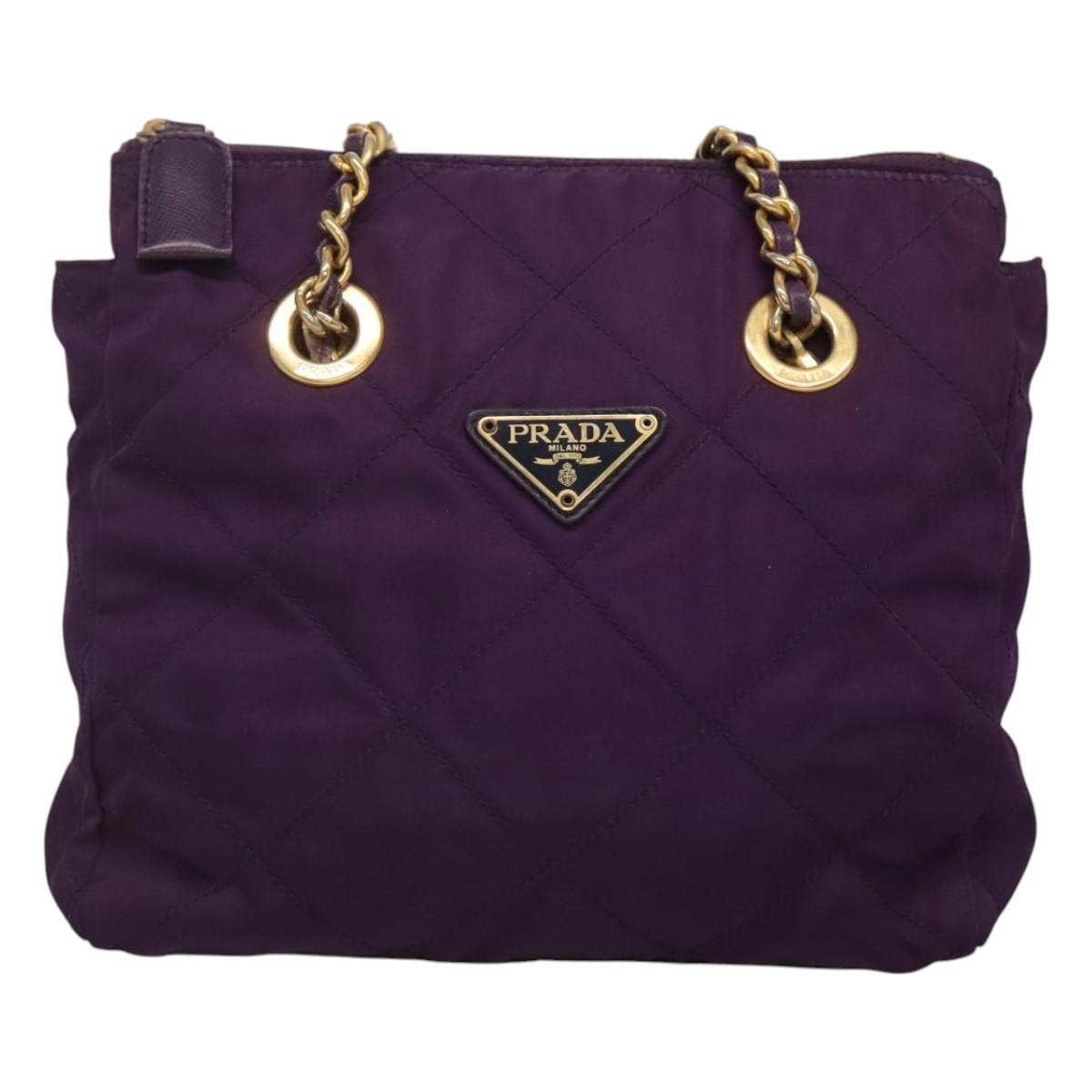 PRADA Quilted Chain Shoulder Bag Nylon Purple Gold Auth yk18126