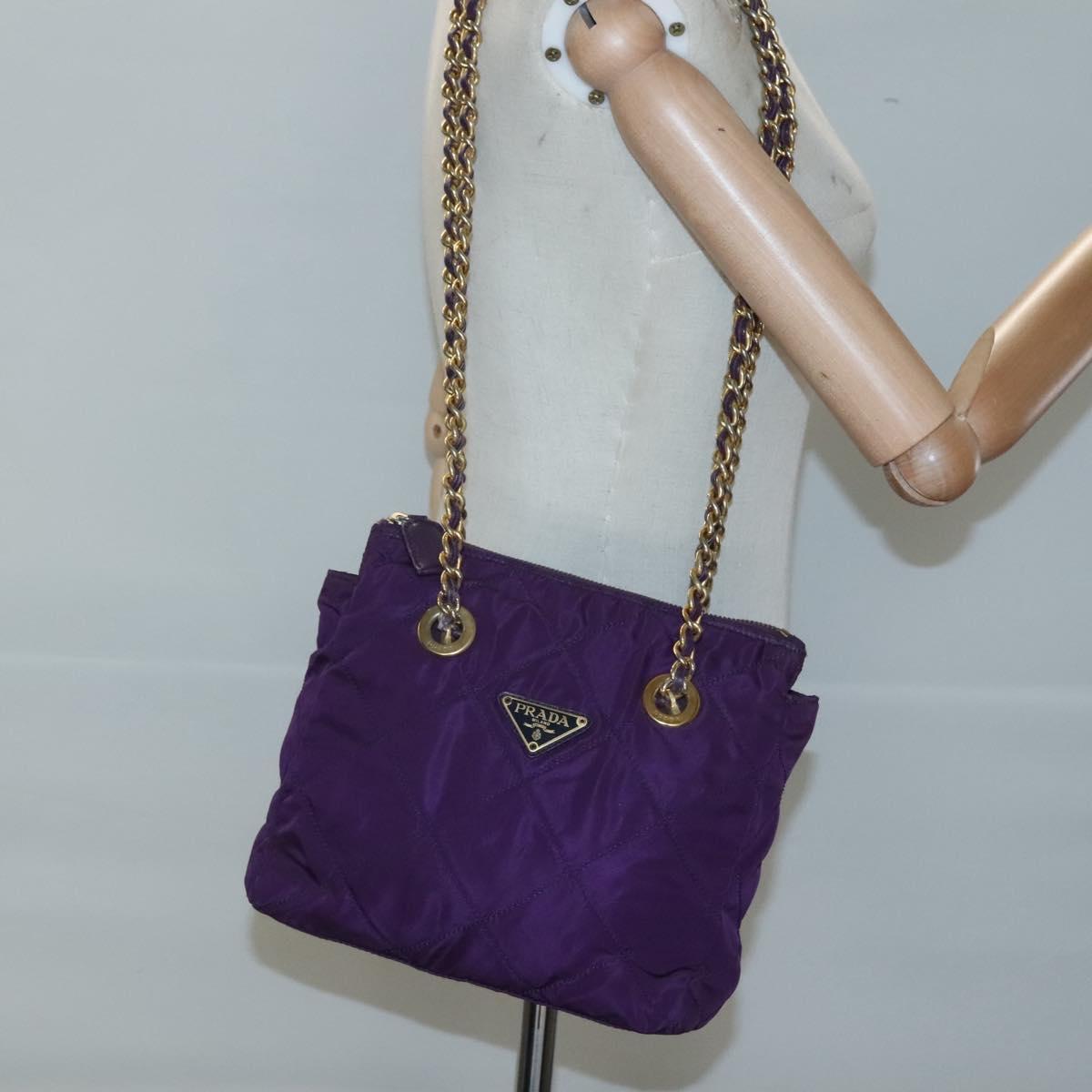 PRADA Quilted Chain Shoulder Bag Nylon Purple Gold Auth yk18126