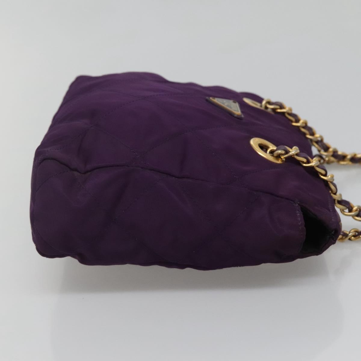 PRADA Quilted Chain Shoulder Bag Nylon Purple Gold Auth yk18126