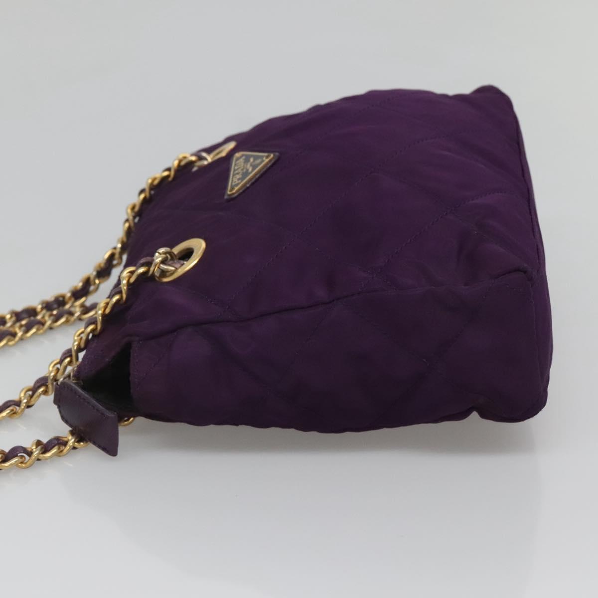 PRADA Quilted Chain Shoulder Bag Nylon Purple Gold Auth yk18126