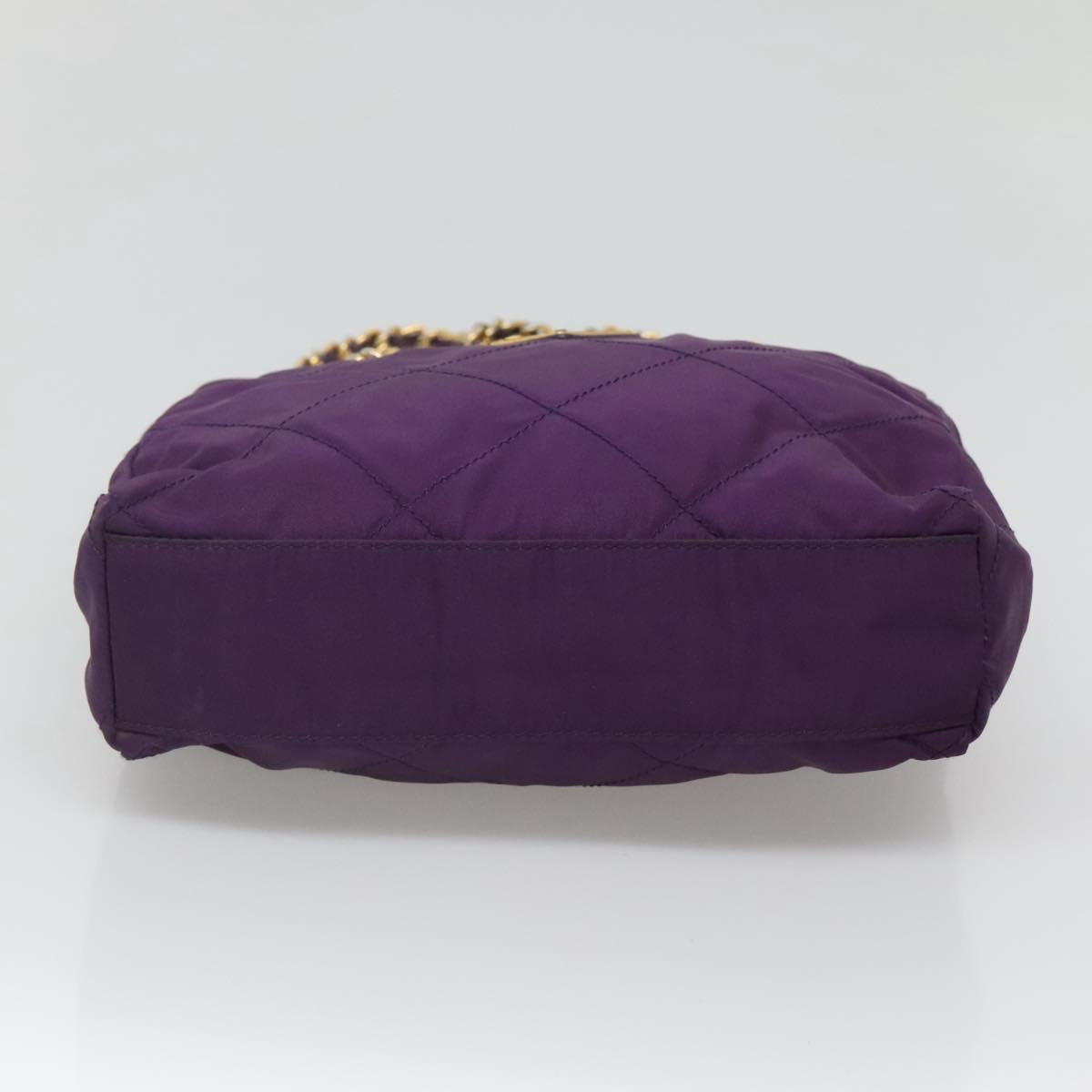 PRADA Quilted Chain Shoulder Bag Nylon Purple Gold Auth yk18126