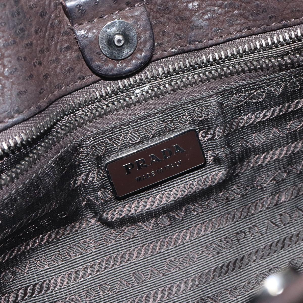 PRADA Hand Bag Leather Brown Silver Auth yk18137