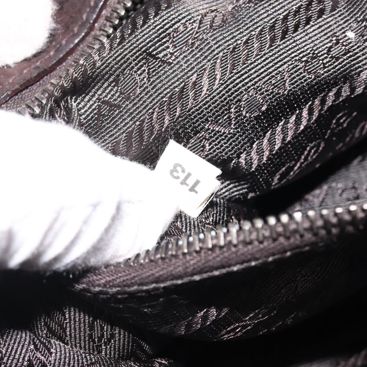 PRADA Hand Bag Leather Brown Silver Auth yk18137