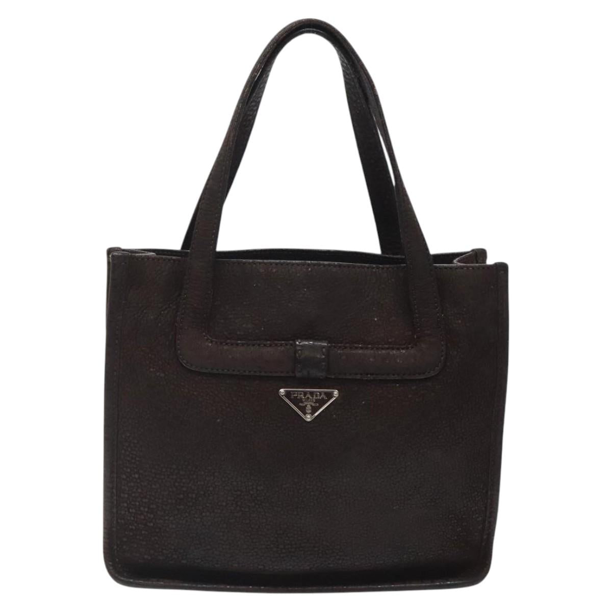 PRADA Hand Bag Leather Brown Silver Auth yk18137