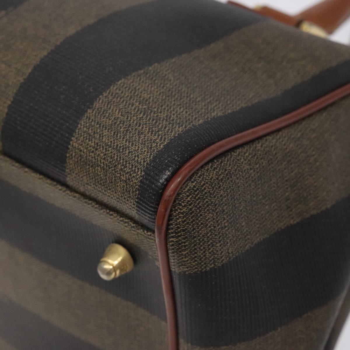 FENDI Pecan Canvas Hand Bag Brown Black gold Auth yk18138